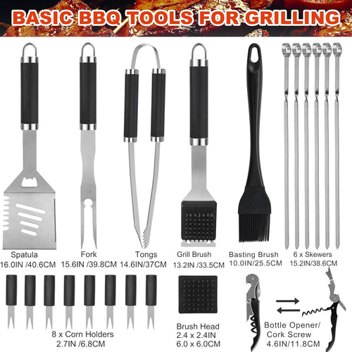 22PCS BBQ Grill Tool Set – Stainless Steel Outdoor Cooking Kit with Black Case