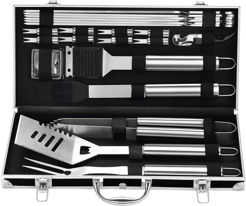 22PCS BBQ Grill Tool Set – Stainless Steel Outdoor Cooking Kit with Black Case
